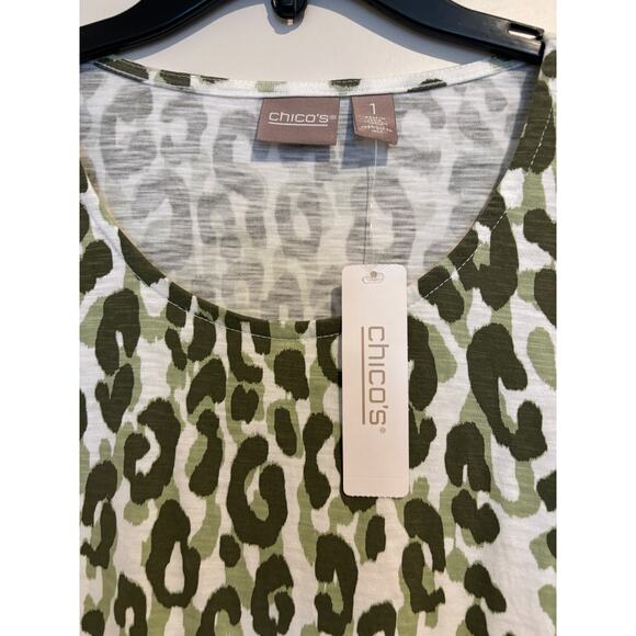 CHICO'S Stella Tee Summer Leopard Size 1 (M) Short Sleeve  Cotton Blend NEW - Picture 2 of 5